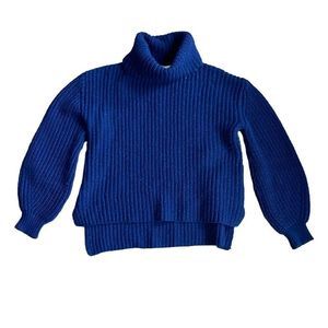 Elliatt navy blue chunky knit cropped turtleneck balloon sleeve sweater small